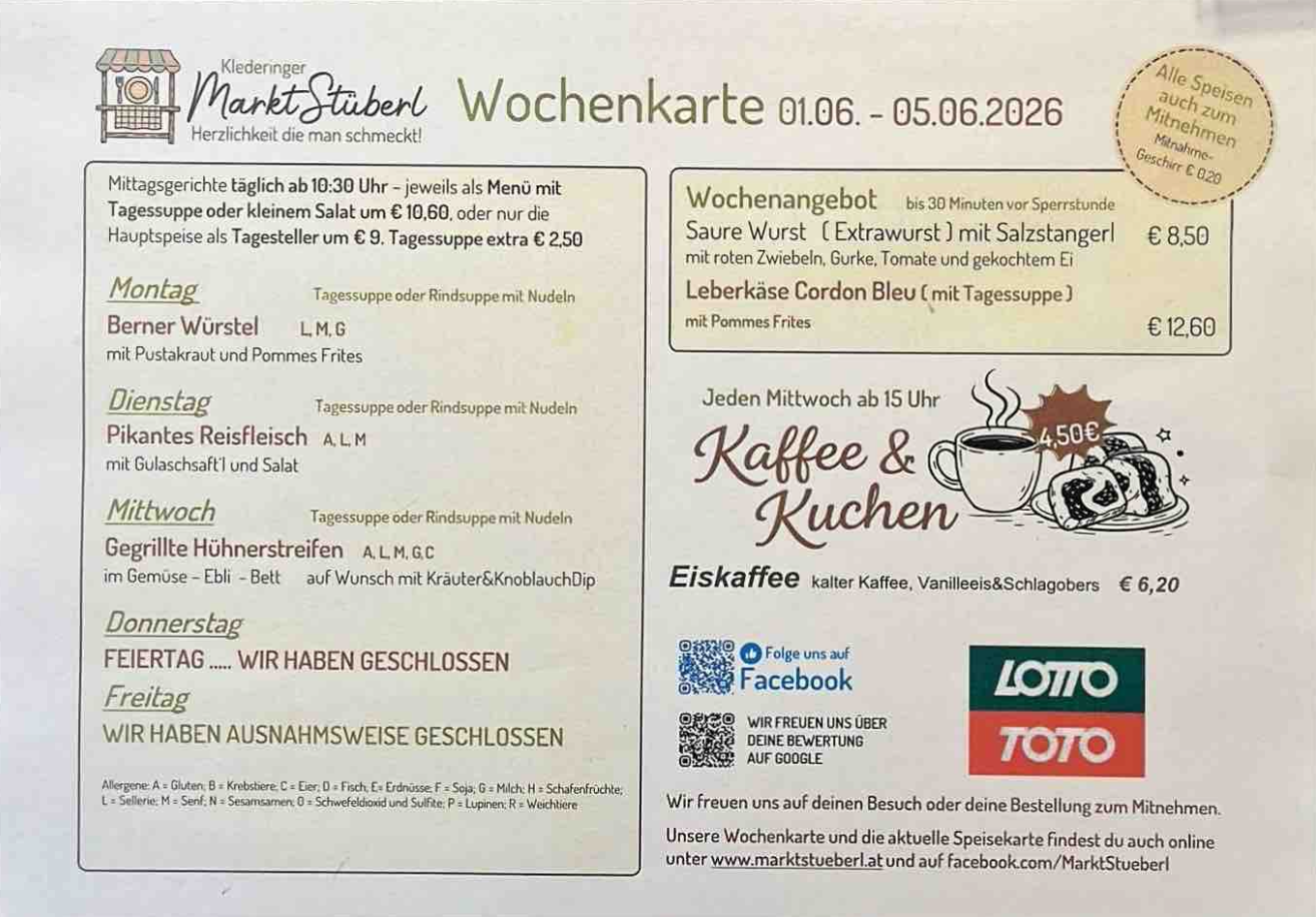 Aktuelle Wochenkarte